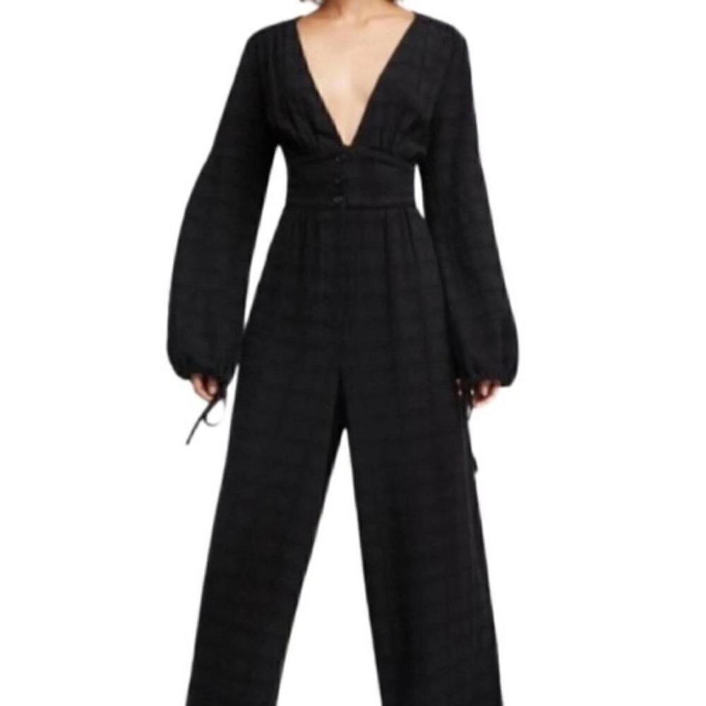 Free People True Lovin One-piece Jumpsuit Linen Black S - Picture 10 of 13